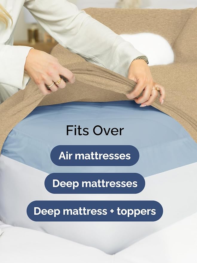 Extra Deep King Sheet Set - 6 Piece Breathable and Cooling Sheets - Hotel Luxury Bedding for Women, Men, Kids & Teens - Easy & Secure Fit - Soft and Wrinkle Free - Extra Deep Pockets - Heathered Tan