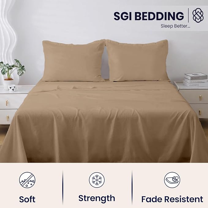SGI bedding 100% Egyptian Cotton Sheets RV King Size – 600 Thread Count Sheets Set, Soft, Cooling, 15" Deep Pocket, Luxury Hotel Bedding, Breathable, Durable - Taupe