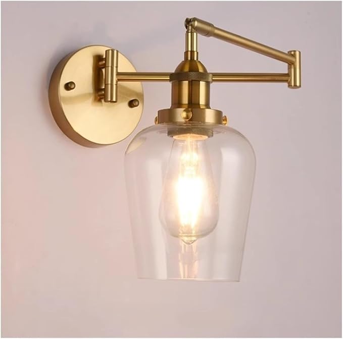 Folding Wall Lamp Retro Rocker Arm Wall Lamp Bedroom Bedside Lamp Iron + Glass Art Living Room Study Reading Wall Sconce Swing Arm Adjustable Vintage Wall Mount Light Sconce (Color : C)