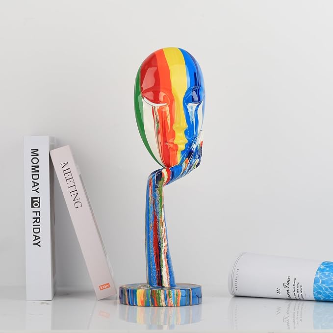 Creative Simple Colorful Women Face Art Statue Thinker Lady Sculpture Abstract Characters Crafts Ornaments Home Decor Modern Office Bedroom Study Room Studio Decorations (Large 15.3x4.9x4.9in)