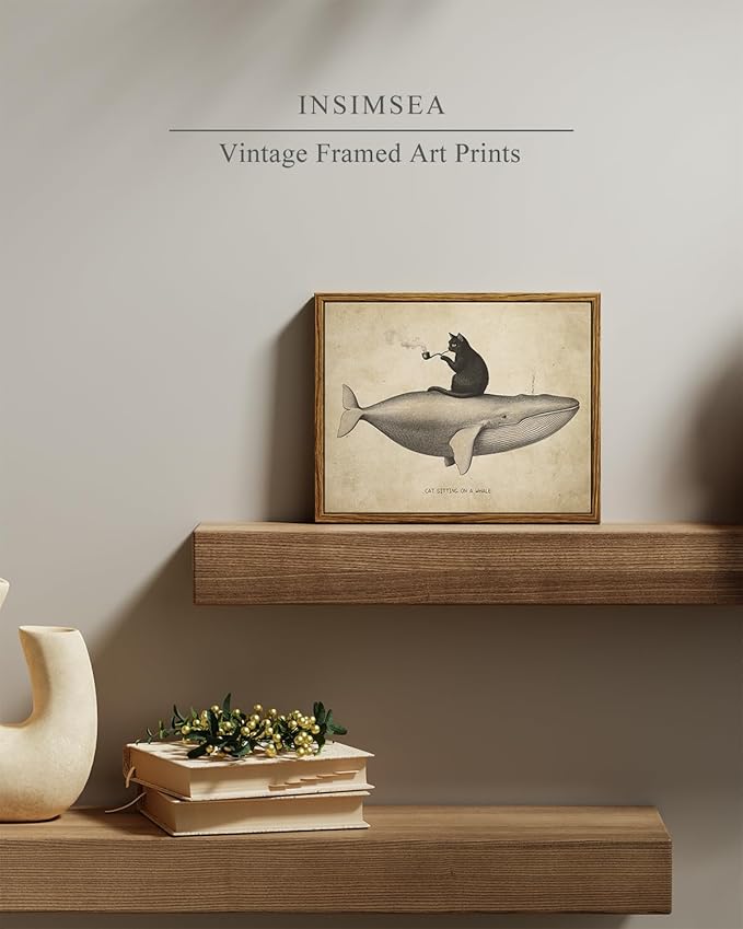 InSimSea Cat Wall Art Framed Canvas for Living Room - Retro Maximalist Decor Eclectic Vintage Artwork Prints Home Room Wall Decor Abstract Gallery Picture Oil Painting Boho Bedroom Office 8x10In