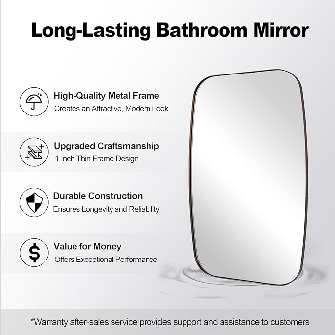 ANDY STAR Brushed Bronze Bathroom Mirror, 32x48 Oblong Mirror with Stainless Steel Metal Frame, Oval Vanity Mirror for Over Sink, Modern Anti Rust Wall Mounted