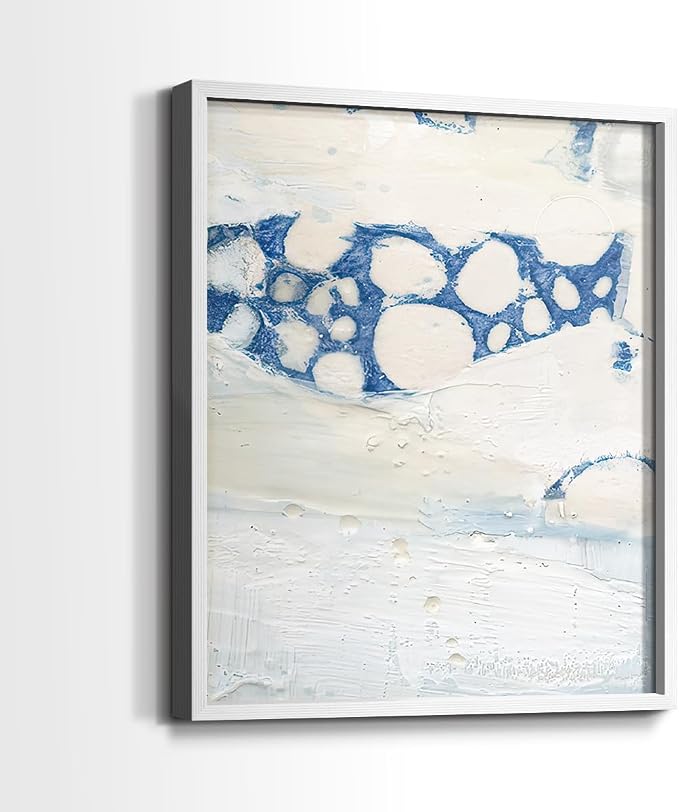 Renditions Gallery Set of 2 Peel & Stick Framed Prints, Textured Abstract Wall Art, Beach Themed Bubble Design Wall Decor, Re-Stickable - Ready to Hang - 22"x28" - White Frame LT588