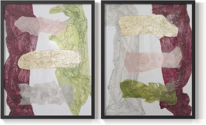 Renditions Gallery Set of 2 Peel & Stick Framed Prints, Abstract Wall Art, Mix Color Dyed Textures Wall Decor, Re-Stickable - Ready to Hang - 16"x20" - Black Frame LT588