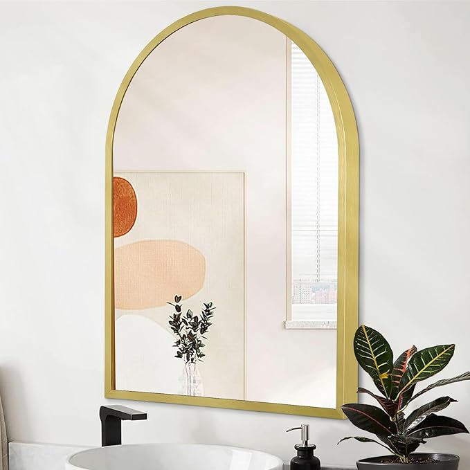 Arched Bathroom Mirror for Wall, Arch Wall Mirror Aluminum Alloy Frame Mirror for Vanity Living Room, Bedroom, Entryway Large 28"x20"
