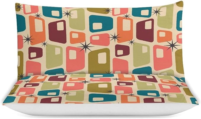 Modern Mid Century Duvet Cover Queen Retro Atomic Bedding Set, Rainbow Grid Comforter Cover Vintage Fifties 1950s Bed Set，Abstract Art Bedding 3 Piece (1 Duvet Cover 79"x90" + 2 Pillow Sham 20"x30")