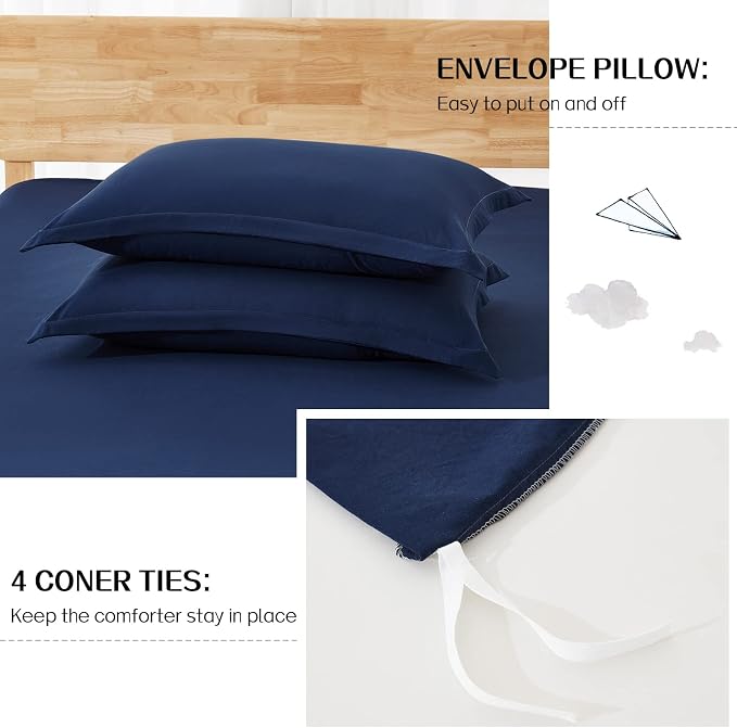 Dreaming Wapiti Duvet Cover King,Washed Microfiber Navy Blue King Size Duvet Cover Set,Solid Color - Soft and Breathable with Zipper Closure & Corner Ties (Navy Blue)
