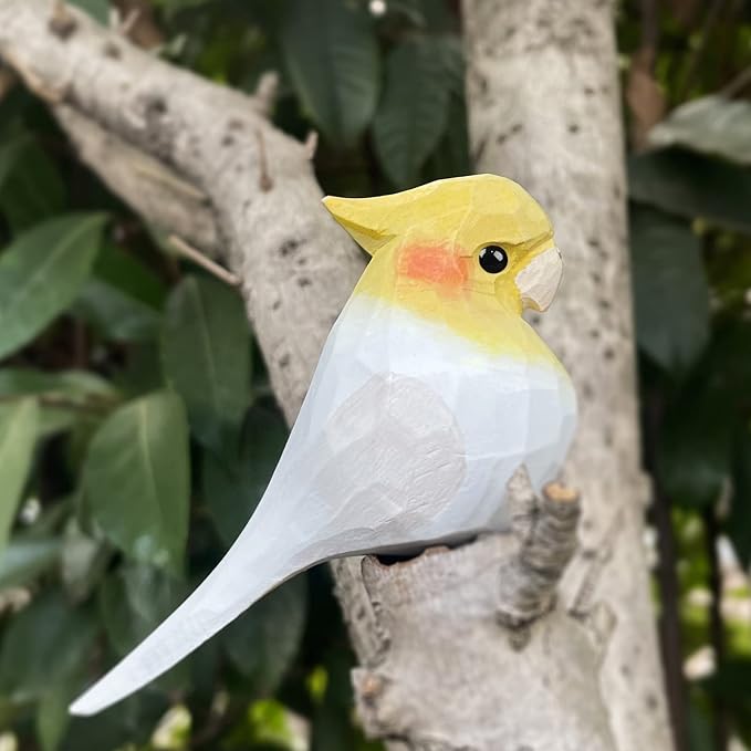 Bird Figurines Hand Carved Painted Wooden Statues for Home Decor, Gift for Bird Lovers,Housewarming, Birthday, Christmas, Anniversaries (NO.05-White Parrot)