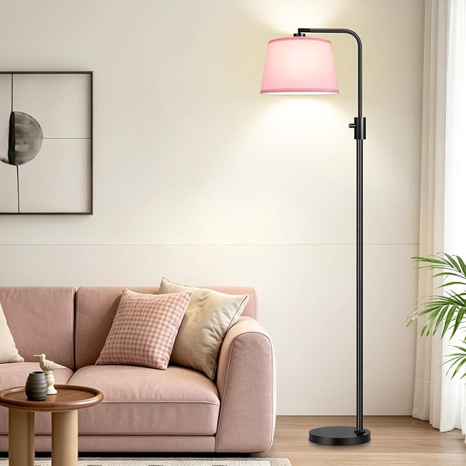 【Upgraded】 Dimmable Floor Lamp, 1000 Lumens LED Edison Bulb Included, Arc Black Floor Lamps for Living Room Modern Standing Lamp with Pink Shade, Tall Lamps for Living Room Bedroom Office Dining Room