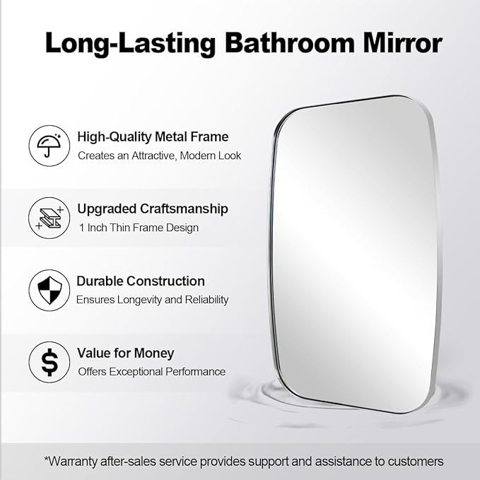 ANDY STAR 24x48 Chrome Bathroom Mirror, Oblong Silver Mirror with Stainless Steel Metal Frame, Oval Vanity Mirror for Over Sink, Modern Anti Rust Wall Mounted