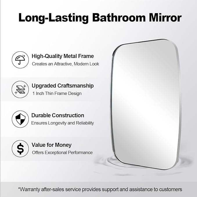ANDY STAR Oval Mirror for Bathroom, 24x30 Polished Chrome Oblong Bathroom Mirror for Vanity with Stainless Steel Metal Frame, Modern Anti Rust Wall Mounted