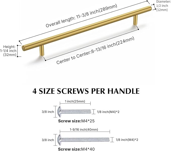 Haliwu 50 Pack Cabinet Handles Brass Gold Cabinet Pulls 8-4/5 Inch Hole Center Drawer Pulls Modern Bar Dresser Handles for Bathroom Kitchen Bedroom