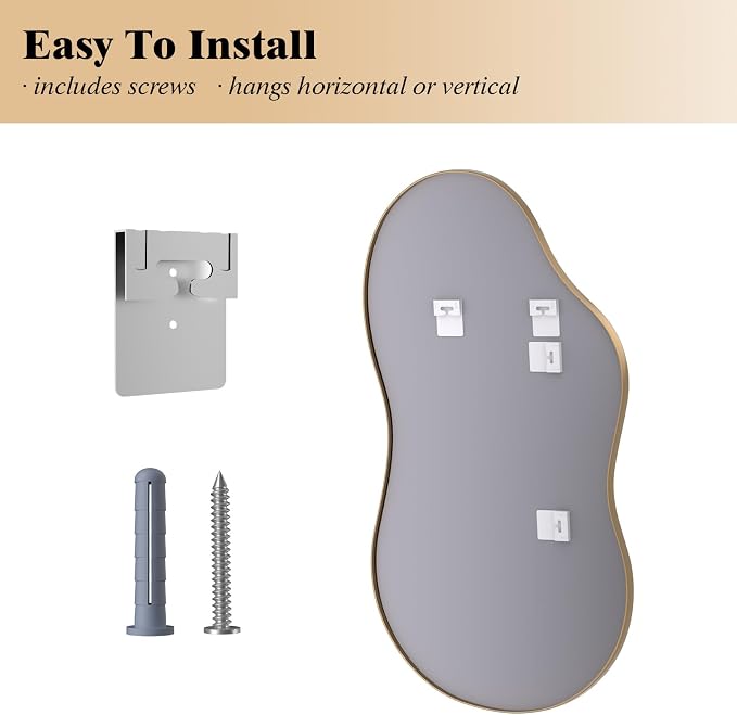 WEER Irregular Wall Mirror, 20x36 inch Gold Asymmetrical Wall Mounted Mirrors Decorative, Abstract Wavy Aluminum Alloy Frame for Bathroom, Bedroom, Living Room, Entryway