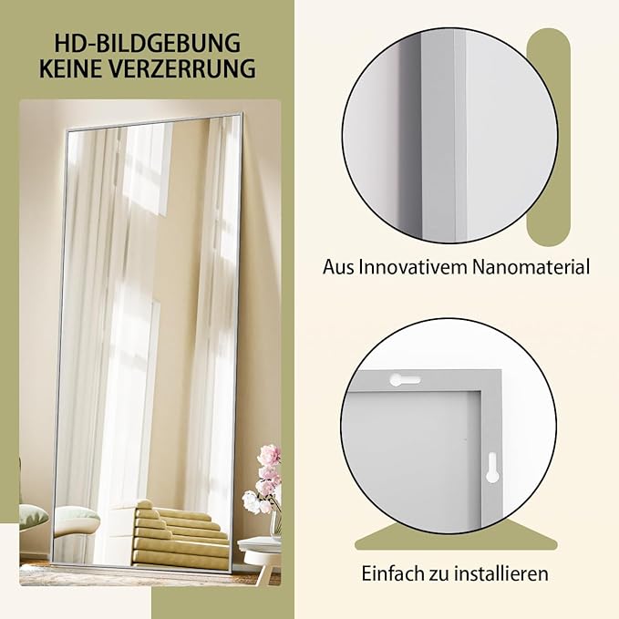 BEAUTYPEAK Full Length Mirror, 71"x26" Standing Hanging or Leaning Against Wall Floor Mirrors Body Dressing Wall-Mounted for Living Room, Bedroom with Aluminum Alloy Thin Frame, Sliver