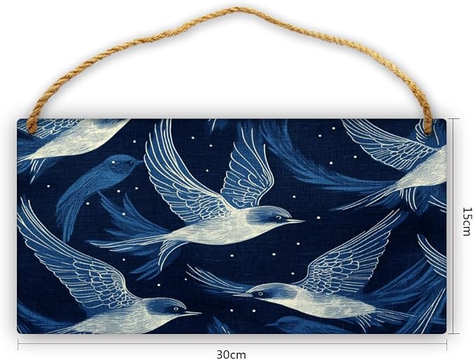 Starry Sky Birds Wooden Sign 12x6 Inch - Retro Folk Decor for Vintage styles Enthusiasts & Nature Lovers, Great Gift for Cabin & Eclectic Lodge Decor Aficionados