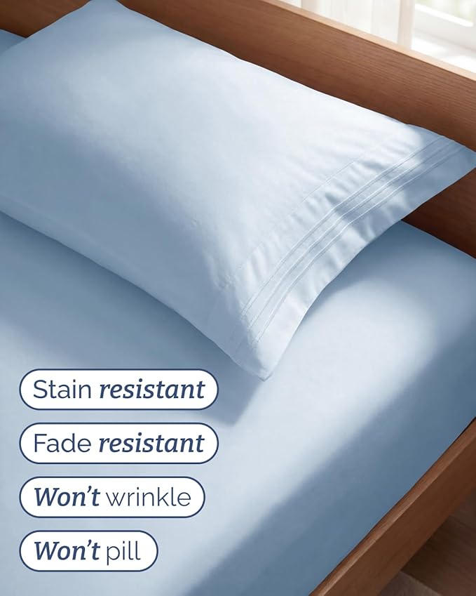 Twin Size 3 Piece Sheet Set - Comfy Breathable & Cooling Sheets - Hotel Luxury Bed Sheets for Women & Men - Deep Pockets, Easy-Fit, Extra Soft & Wrinkle Free Sheets - Sky Blue Oeko-Tex Bed Sheet Set