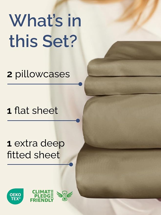 Extra Deep Twin Sheet Set - 4 Piece Breathable and Cooling Sheets - Hotel Luxury Bedding for Women, Men, Kids & Teens - Easy & Secure Fit - Soft, Wrinkle Free and Comfy - Extra Deep Pockets - Khaki