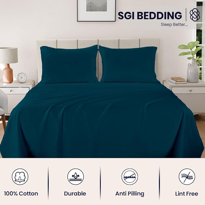 SGI bedding 100% Egyptian Cotton Sheets RV King Size – 600 Thread Count Sheets Set, Soft, Cooling, 15" Deep Pocket, Luxury Hotel Bedding, Breathable, Durable - Teal