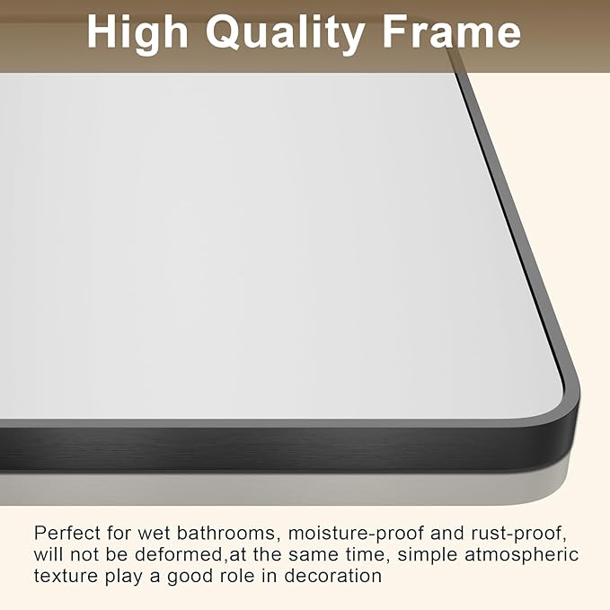 Black Bathroom Mirror 24×36 Inch Rounded Rectangle Wall Mirrors Metal Framed Bathroom Vanity Mirrors Modern Decor for Bedroom, Livingroom (Horizontal/Vertical)