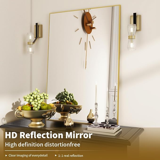 BEAUTYPEAK Wall Mirror Rectangular Bathroom Mirror with Metal Frame, Hangs Horizontal or Vertical for Living Room Bedroom Bathroom Entryway