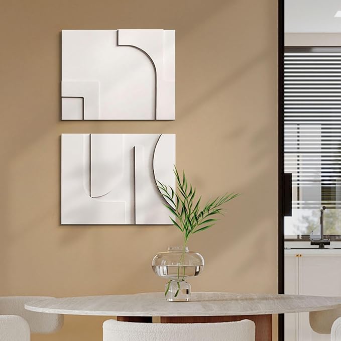 homary 2-Piece White Japandi 3D Abstract Wall Art Set – Modern Minimalist Carved Wall Sculpture for Living Room & Office (White, 23.6" W x 1.2" D x 15.7" H, Wall Art)