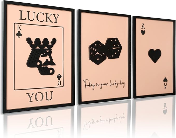 3D Wood Poker Wall Art, Framed Retro Game Wall Decor, Rustic Vintage King and Heart Wall Art for Game Room Home Hallway Bar (Ready to Hang, 12x16 inches, Set of 3, Framed)