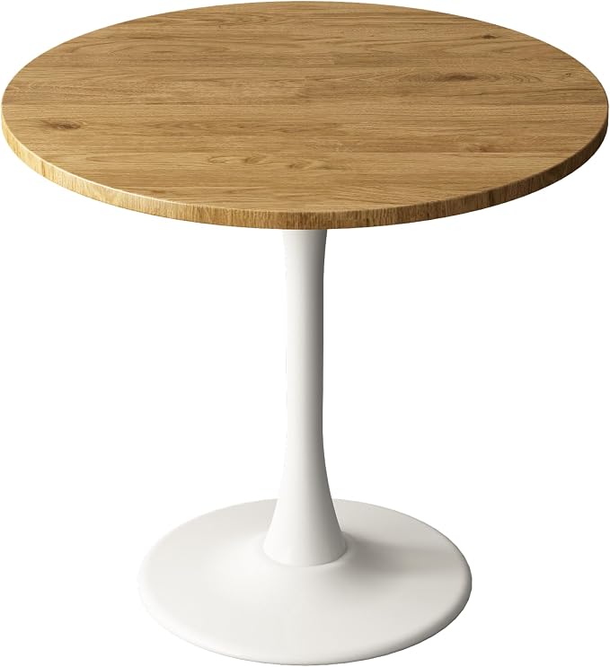 Round Dining Table 30" Circle Tulip Table with Wood Thickened Tabletop & Sturdy Metal Pedestal Mid Century Modern Leisure Bistro Kitchen Tables 4 People Small Places Living Room Cafe,Oak