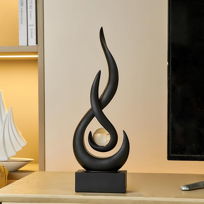 Octdays Black Abstract Statue Sculpture Decorations, Modern Sculptures Home Décor Accents, Resin Art Flame Figurines for Living Room Table Centerpiece Office Desk TV Stand Decor