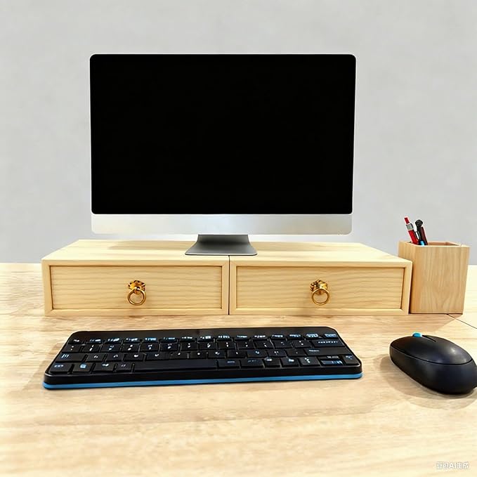 Natural Wooden Storage Box Desk Drawer Single Wood Cabinet Organizer Drawer Tabletop Storage Organization Box with Metal Handle for Desk Home Office Counter Craft Decor (1 Drawer)