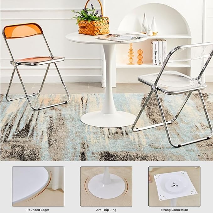 35.1" Tulip Dining Table, White, Perfect for 2-4 People, Mid-Century Modern Style, Round MDF Top with Sturdy Base for Dining Room, Living Room, Cafe
