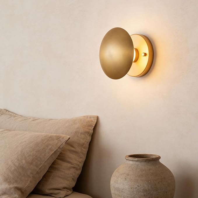 Modern Gold Mushroom Wall Sconces, Globe Spherical Wall Lamp, Mid Century Small Brass Vanity Single Ball Lights Fixture, Contemporary Milk Glass Wall Mounted Lamp for Bedroom Bathroom Hallway