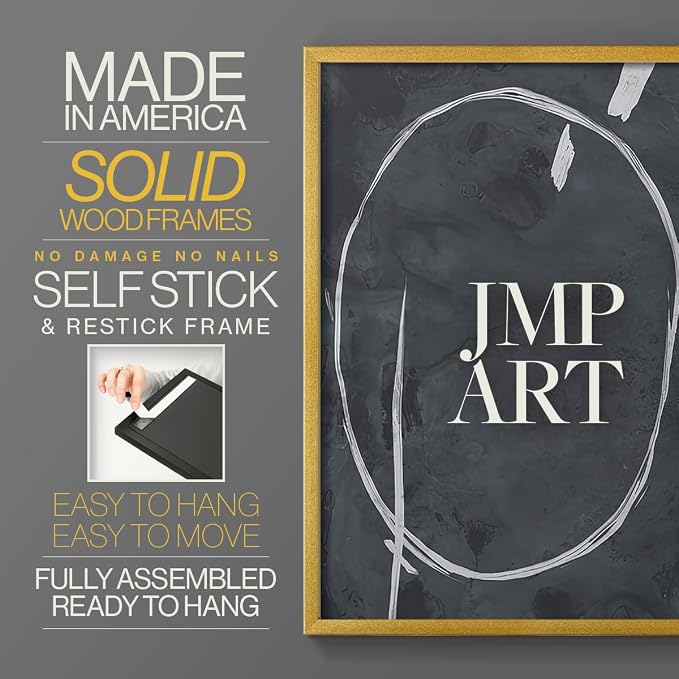 Renditions Gallery Set of 2 Peel & Stick Framed Prints, Abstract Wall Art, Circular Momentum Design Wall Decor, Re-Stickable - Ready to Hang - 22"x28" - GOLD Frame LT588
