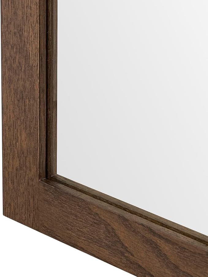 ARIEL Rectangular Wooden Mirror 24" x 36" in Brown Oak, Flexible Horizontal/Vertical Hanging for Bathroom, Vanity, Entryway & Living Room Decor, Farmhouse Style