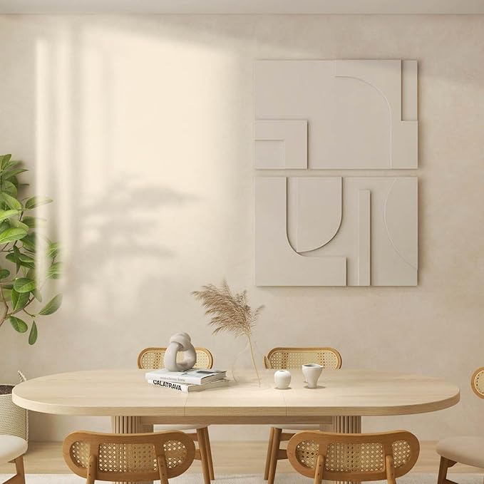 homary 2-Piece White Japandi 3D Abstract Wall Art Set – Modern Minimalist Carved Wall Sculpture for Living Room & Office (White, 27.6" W x 1.2" D x 19.7" H, Wall Art)