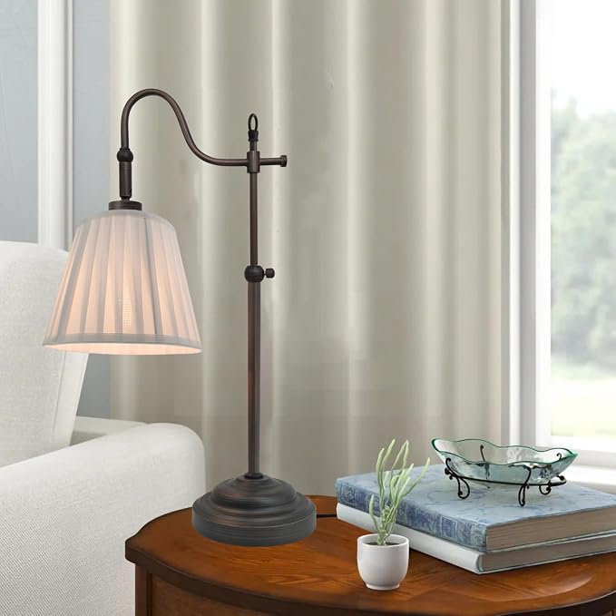 Farmhouse Desk Lamps, Reading Bedside Table Lamp for Living Room, Vintage Industrial Swing Arm Pleated Light for Bedroom, E26