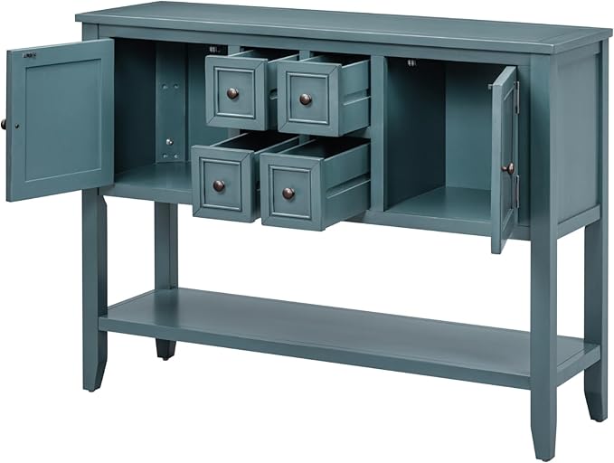 Merax Farmhouse Sideboard and Buffet Storage Cabinet Console Table with 4 Small Drawers, 2 Cabinet and Bottom Shelf (Dark Blue)