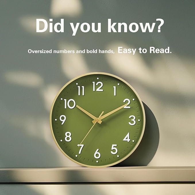 Mosewa Wall Clock 14 Inch, Battery Operated Non-Ticking Analog Clock Decorative for Kitchen, Bedroom, Office, Home(Gold)