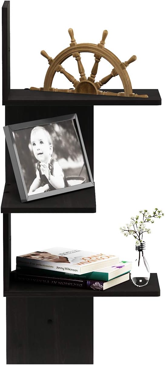 Furinno Rossi Wall Mounted Shelves, 3-Tier Rectangle, Espresso/Black