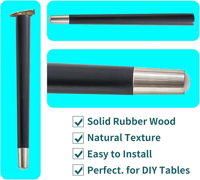 TEMI 16" Wood Table Legs – Premium Set of 4 Wooden Furniture Legs for Desk, Coffee Table, Bench, Chair, Dresser, Bed, and Cabinet – Strong, Durable and Easy to Install