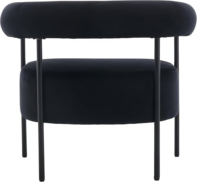 Modern Accent Chairs Set of 2 with Curved Back, Black Small Velvet Barrel Vanity Chairs Armchairs with Metal Legs & Upholstered for Living Room, Makeup Room