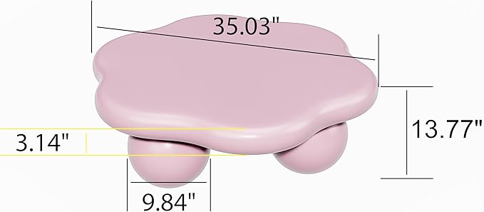 35" Modern Coffee Table Petal Shape Low Center Table Cute Irregular Indoor Tea Table with 3 Ball Legs for Living Room Apartment
