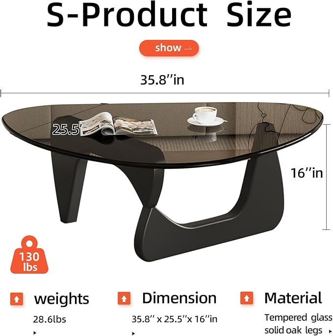 Modern Glass Coffee Table for Living Room, Mid Century Coffee Table, Small Coffee Table, Suitable for Bedroom Living Room Reception Office Tables (Black/Grey, Medium)