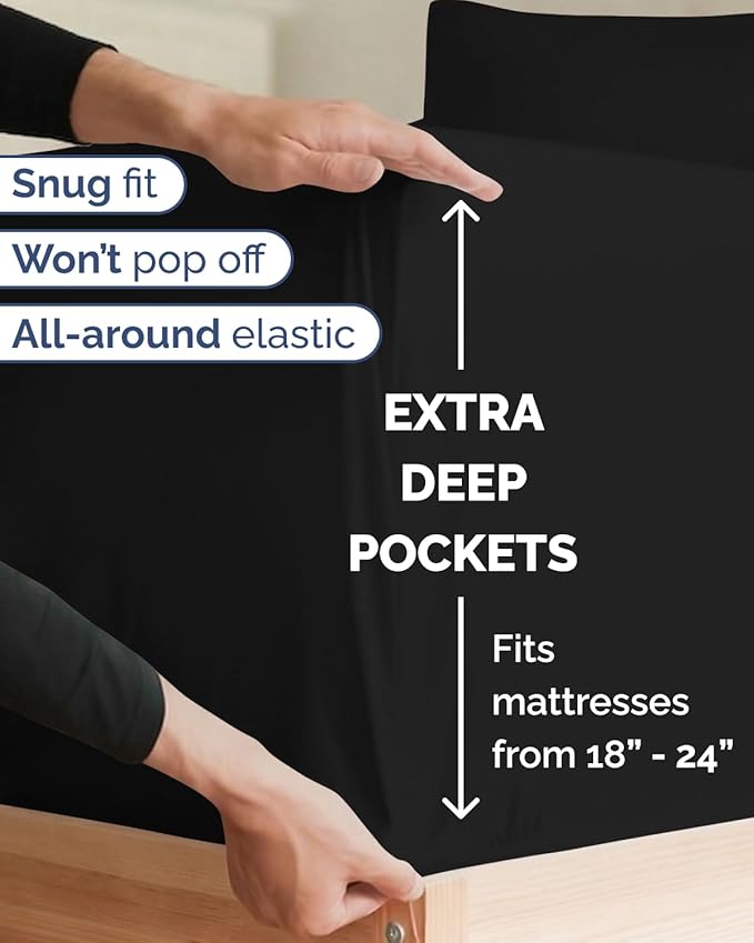 Extra Deep Twin XL Sheet Set - 4 Piece College Dorm Bed Sheets Set with Extra Deep Pockets - Ultra-Soft, Comfy & Breathable Bedding for Women, Men, Kids & Teens - Wrinkle Free & Fade Resistant - Black