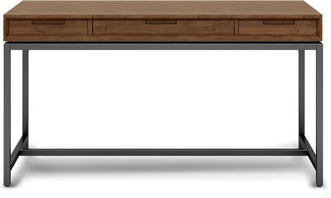 SIMPLIHOME Banting Desk - 60 Inch Wide Solid Wood and Metal Writing Desk in Medium Saddle Brown, Modern Industrial Home Office Computer Table for Study with 2 Drawers and Flip-Down Keyboard Tray