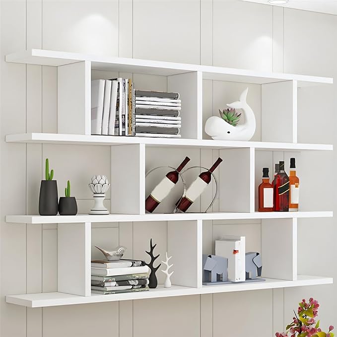Wall Mounted Floating Shelves Modern Bookcase Storage Shelf Open Hanging Wall Shelves Bookshelf for Home Deco LivingRoom Bedroom Study Office -Black 47.2" L x 8" W x 38" H