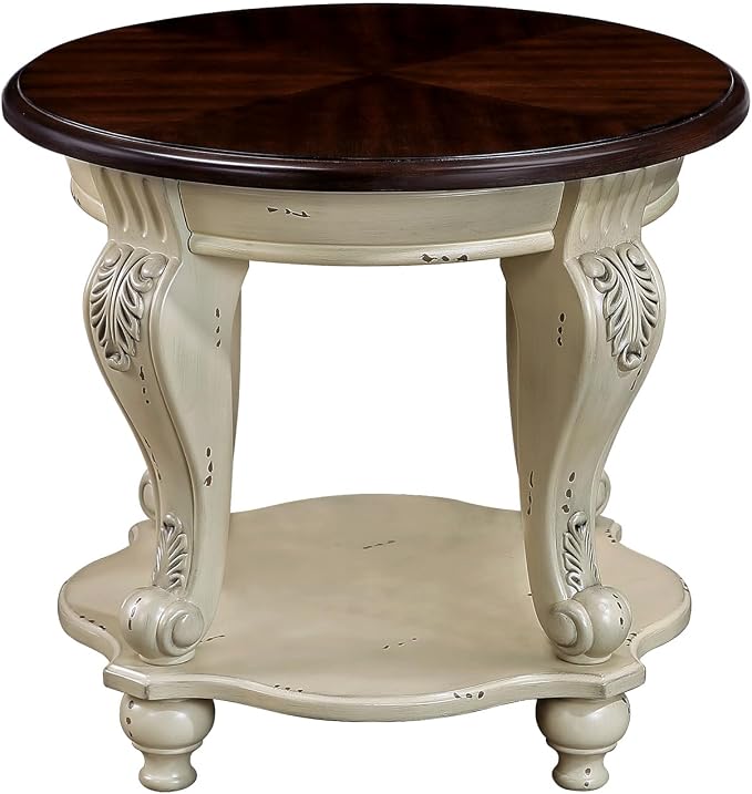 22'' Round End Table Solid Wood Sofa Side Table with Storage Shelf, Living Room Corner Table Retro Accent Table with Cherry Tabletop, Easy Assemble Round Bedside Table Night Stand for Small Space