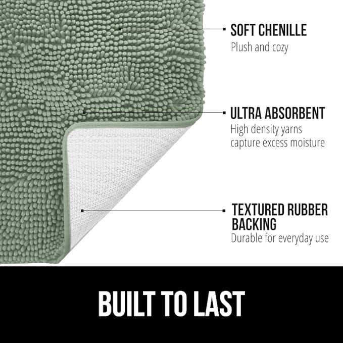 GORILLA GRIP Bath Rug Mat 48x17, Soft Absorbent Chenille, Quick Dry Microfiber Mats, Rubber Backing Washable Shower Floor Rugs, Bathmat Runner, US Designed Bathroom Home Decor Accessories Sage Green