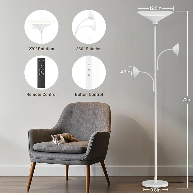 SIBRILLE 3 Way Torchiere Floor Lamp - 42W Dimmable LED Tree Standing Lamp with Remote, 2300LM, Color Changing, 72" Tall Bright Floor Lamp for Living Room Bedroom Office