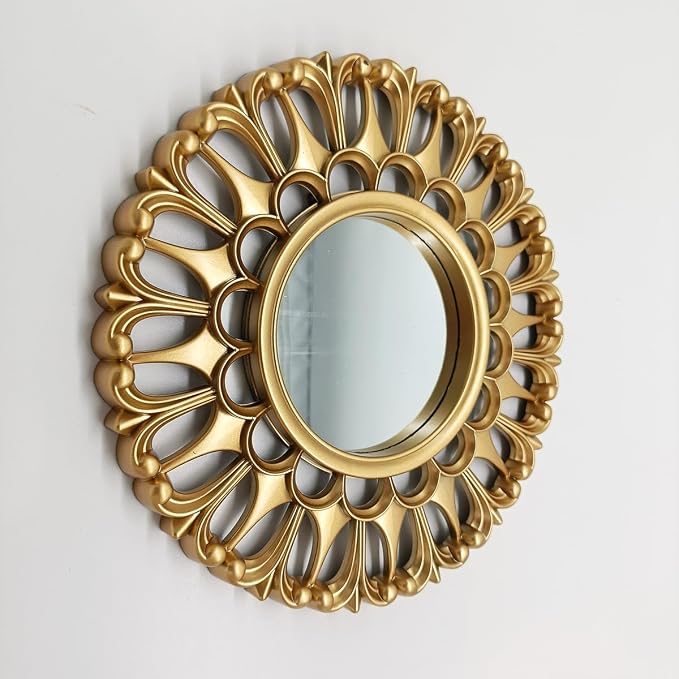 Gold Mirrors for Wall Pack of 1. Round Mirrors.Pineapple Shape. Decorative Mirrors.Wall Mirrors for Decor Home Decor.Plastic Frames.Glass Mirrors.Sun Gold Color.