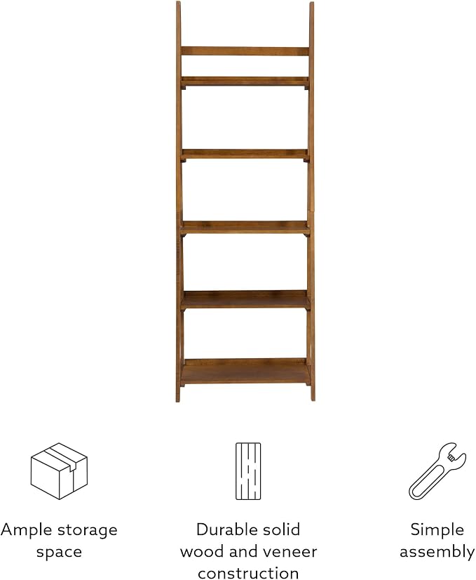 Linon Melissa Walnut Mid-Century 5 Shelf Bookcase